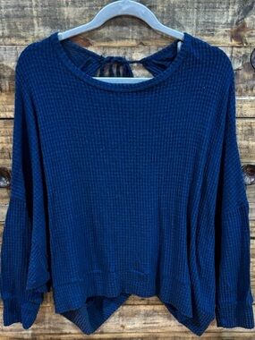 Entro Navy Ribbed Knit Top